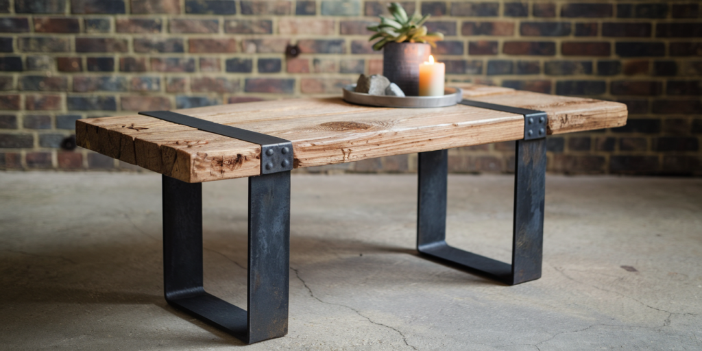 table bois recyclé et métal noir