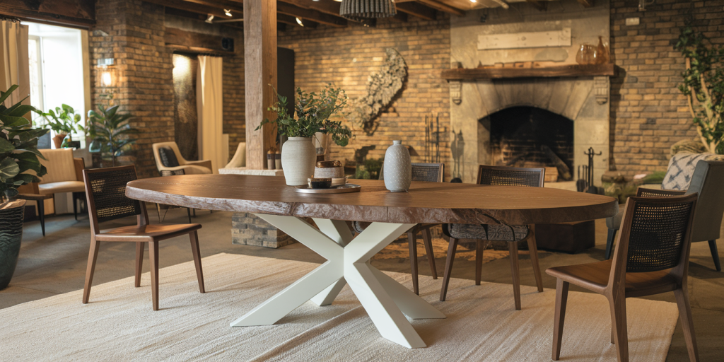 décoration intérieur 2025, table ovale en chêne rouge massif sur mesure