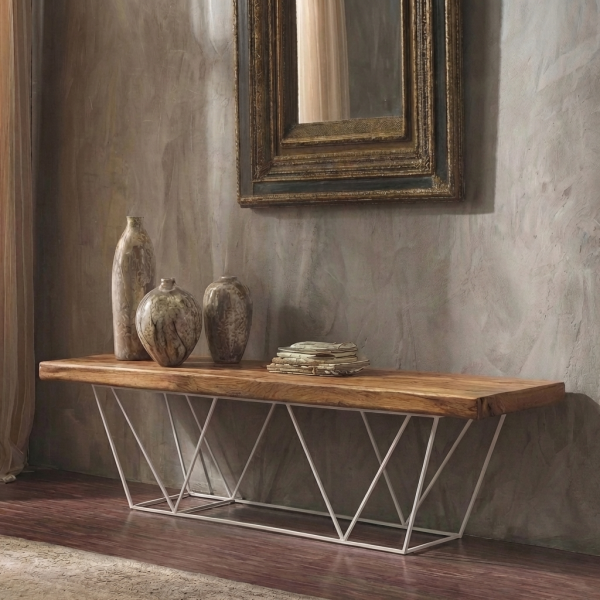 Console basse bois et metal blanc-modele-valence