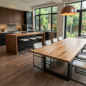 cuisine ouverte sur salle à manger avec bar