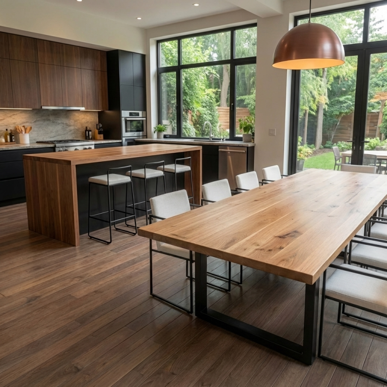 cuisine ouverte sur salle à manger avec bar